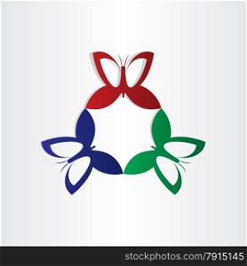 colorfull butterflies fly in circle shape insects red green blue background decor