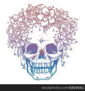 Colorfull skull and flower headdress. Colorfull skull and flower headdress isolated on white background. Vector illustration