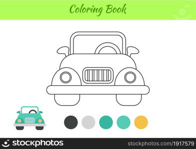 Coloring book car for children. Educational activity page for preschool years kids and toddlers with transport. Printable worksheet. Cartoon colorful vector illustration.