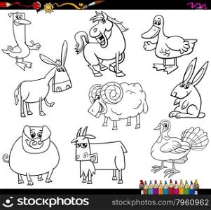 Coloring Book Cartoon Illustration Collection of Farm Animals Characters