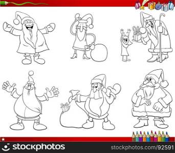 Coloring Book Cartoon Illustration of Black and White Collection with Santa Claus Christmas Characters