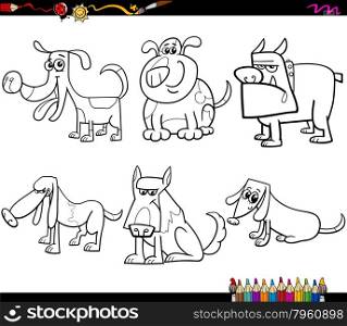 Coloring Book Cartoon Illustration Set of Dogs Animal Characters