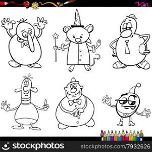 Coloring Book Cartoon Illustration Set of Fairytale or Fantasy Characters