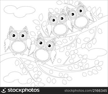 Coloring book for adult and older children. Coloring page with cute owl and floral frame. Outline drawing in zentangle style.. Coloring book for adult and older children. Coloring page with cute owl and floral frame. Outline drawing in zentangle style