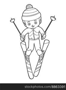 Coloring book for children, Boy skiing