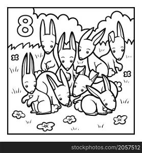 Coloring book for children, Eight rabbits