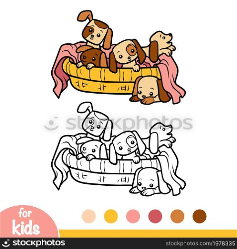 Coloring book for children, Five dogs