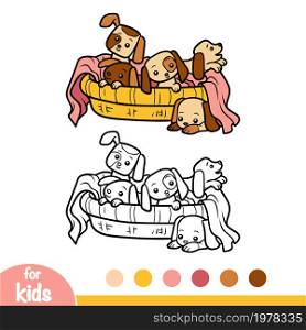 Coloring book for children, Five dogs