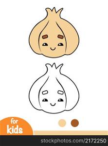 Coloring book for children, Garlic with a cute face