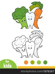 Coloring book for children, Healthy tooth and vegetables