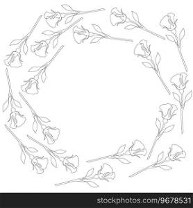 Coloring book for children in a frame with a set of flowers with roses in a circle - lines on a white background. Coloring book for kids with roses lines in a frame