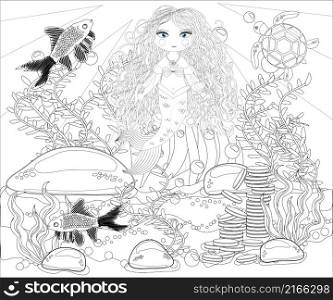 Coloring book for children: little mermaid and sea world.. Coloring book for children: little mermaid and sea world