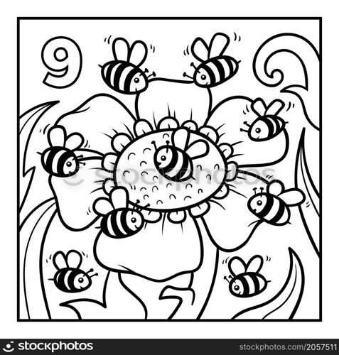Coloring book for children, Nine bees