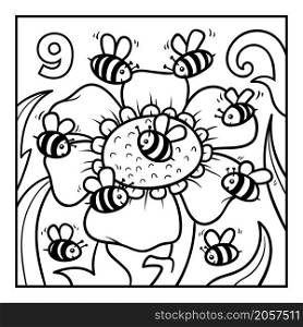 Coloring book for children, Nine bees