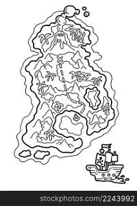Coloring book for children, Pirate map with a tropical island