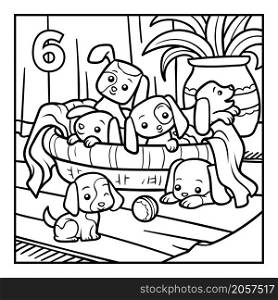 Coloring book for children, Six dogs