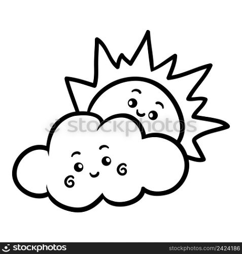 Coloring book for children, Sun and cloud with a cute face