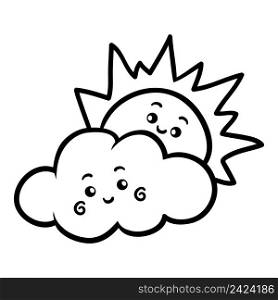 Coloring book for children, Sun and cloud with a cute face