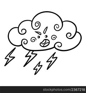 Coloring book for children, Thundercloud with lightning and raindrops
