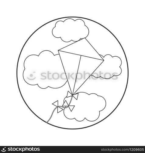 Coloring book for children. vector illustration. kite in the sky and clouds. . Coloring book for children. vector illustration. kite in the sky