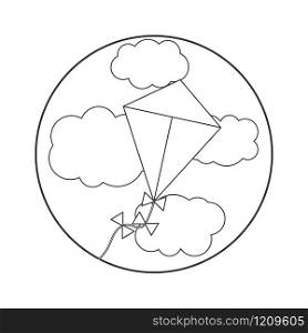 Coloring book for children. vector illustration. kite in the sky and clouds. . Coloring book for children. vector illustration. kite in the sky