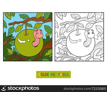 Coloring book for children, Worm in apple