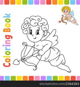 Coloring book for kids. Cheerful character. Vector illustration. Cute cartoon style. Fantasy page for children. Black contour silhouette. Valentine&rsquo;s Day.