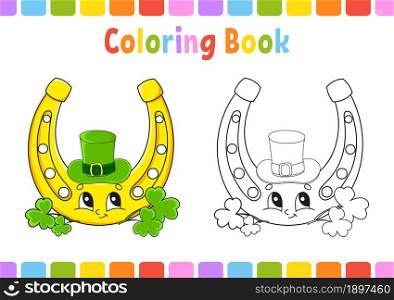 Coloring book for kids. St. Patrick&rsquo;s day. Cartoon character. Vector illustration. Fantasy page for children. Black contour silhouette. Isolated on white background.