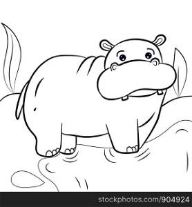 Coloring book hippopotamus african savannah animal cartoon vector illustration for children