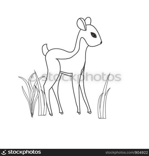 Coloring book little fawn, forest dweller, animal cartoon vector illustration for kids