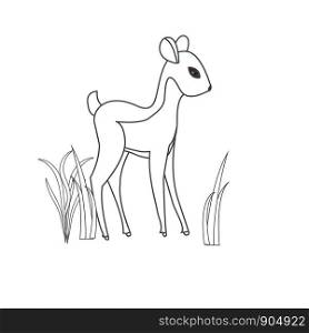 Coloring book little fawn, forest dweller, animal cartoon vector illustration for kids