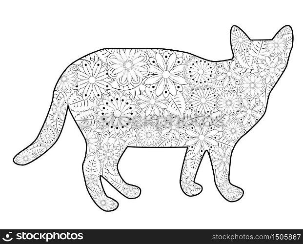 Coloring book Magic cat for adults. Hand drawn artistically ethnic ornament with patterned illustration.. Coloring book Magic cat for adults. Hand drawn artistically ethnic ornament with patterned illustration