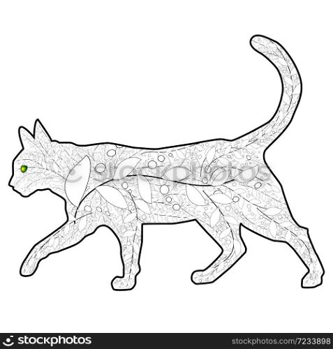 Coloring book Magic cat for adults. Hand drawn artistically ethnic ornament with patterned illustration.. Coloring book Magic cat for adults. Hand drawn artistically ethnic ornament with patterned illustration