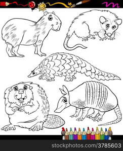 Coloring Book or Page Cartoon Illustration of Black and White Wild Animals Characters for Children