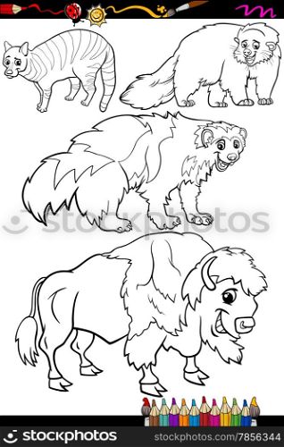 Coloring Book or Page Cartoon Illustration of Black and White Wild Mammals Animals Characters for Children