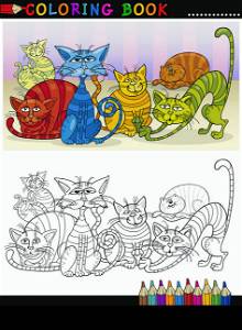 Coloring Book or Page Cartoon Illustration of Fantasy Cats for Children