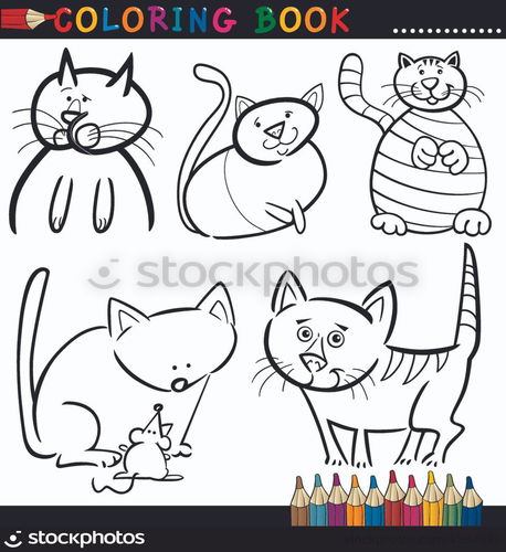 Coloring Book or Page Cartoon Illustration of Funny Cats for Children