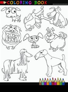 Coloring Book or Page Cartoon Illustration of Funny Dogs and Puppies for Children