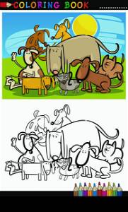 Coloring Book or Page Cartoon Illustration of Funny Dogs Group against Blue Sky for Children