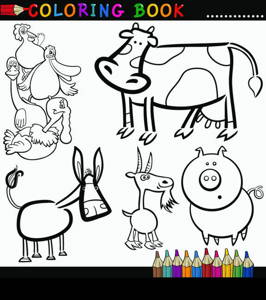 Coloring Book or Page Cartoon Illustration of Funny Farm and Livestock Animals for Children