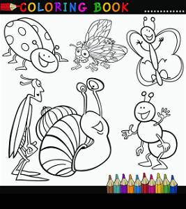 Coloring Book or Page Cartoon Illustration of Funny Insects and Bugs for Children