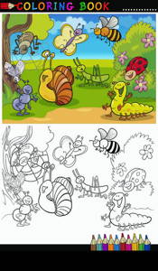 Coloring Book or Page Cartoon Illustration of Funny Insects and Bugs for Children