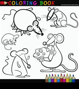 Coloring Book or Page Cartoon Illustration of Funny Rats and Mouses for Children