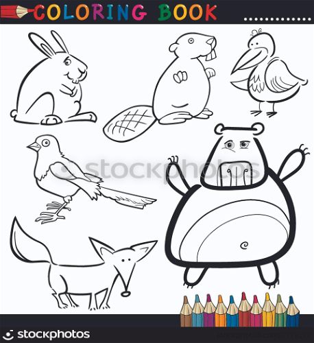 Coloring Book or Page Cartoon Illustration of Funny Wild and Forest Animals for Children