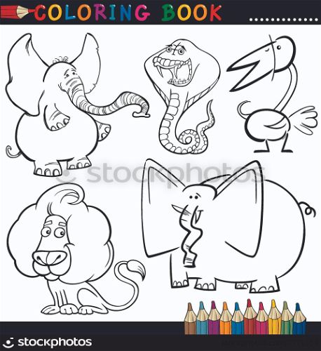 Coloring Book or Page Cartoon Illustration of Funny Wild and Safari Animals for Children
