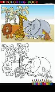 Coloring Book or Page Cartoon Illustration of Funny Wild and Safari Animals for Children Education