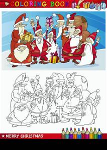 Coloring Book or Page Cartoon Illustration of Santa Clauses Christmas Themes for Children