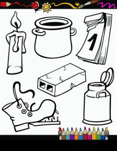 Coloring Book or Page Cartoon Illustration Set of Black and White Objects Clip Arts for Children