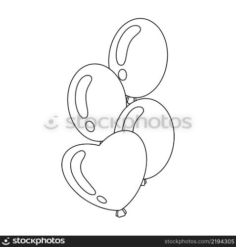 Coloring book page for kids. Birthday balloons. Cartoon style. Vector illustration isolated on white background.