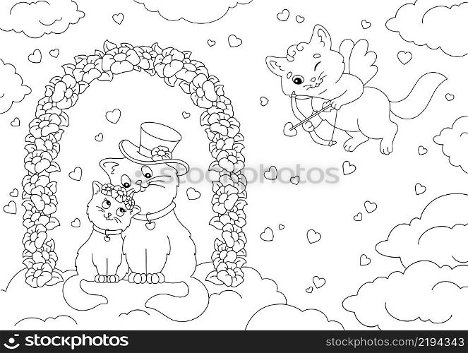 Coloring book page for kids. Cartoon style character. Vector illustration isolated on white background. Valentine&rsquo;s Day.
